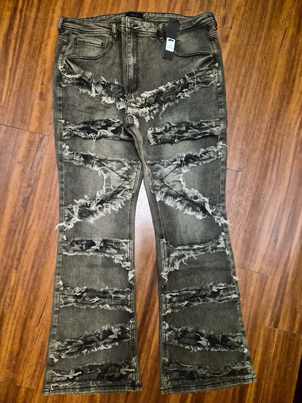 Men's Distressed Bootcut Jeans in Washed Black